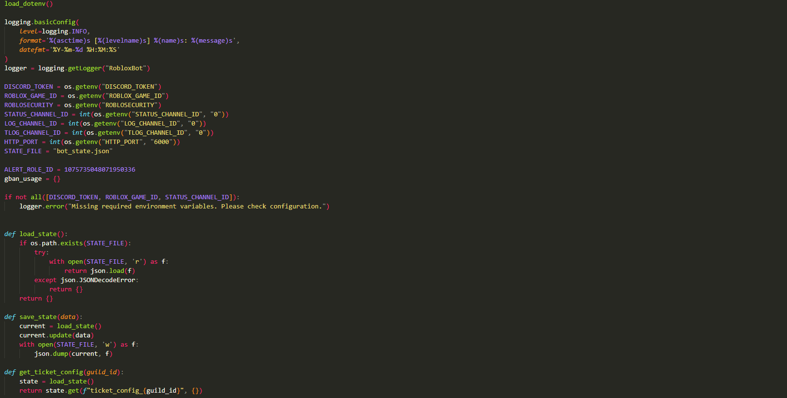 Roblox Status, Moderation & Ticket Bot